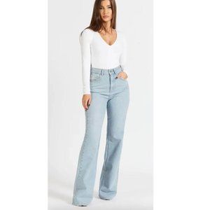 NWT Because of Alice BOA High-Waisted Light Blue Wide Leg Mom Jeans (L) 28W/35L